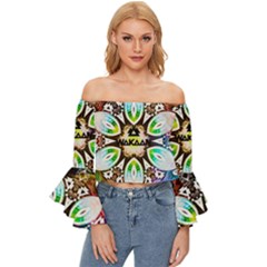 375 Chroma Digital Art Custom Off Shoulder Flutter Bell Sleeve Top