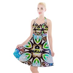 375 Chroma Digital Art Custom Halter Party Swing Dress 