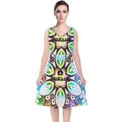 375 Chroma Digital Art Custom V-neck Midi Sleeveless Dress 