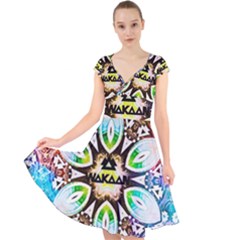 375 Chroma Digital Art Custom Cap Sleeve Front Wrap Midi Dress