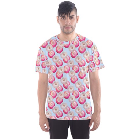 Pink And White Donuts On Blue Men s Sport Mesh Tee by SychEva