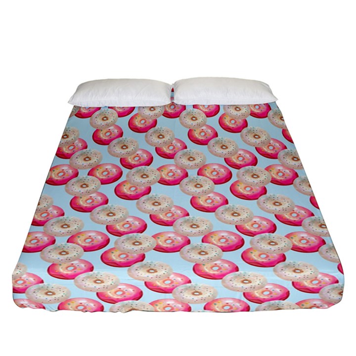 Pink And White Donuts On Blue Fitted Sheet (California King Size)