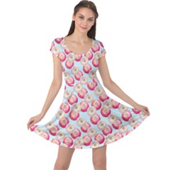 Pink And White Donuts On Blue Cap Sleeve Dress by SychEva