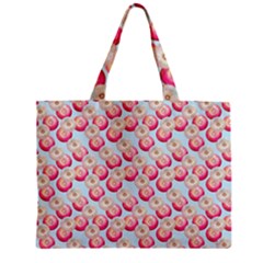 Pink And White Donuts On Blue Zipper Mini Tote Bag by SychEva