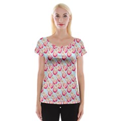 Pink And White Donuts On Blue Cap Sleeve Top by SychEva