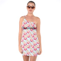 Pink And White Donuts On Blue One Soulder Bodycon Dress by SychEva