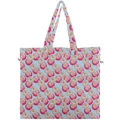 Pink And White Donuts On Blue Canvas Travel Bag by SychEva