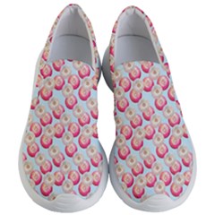 Pink And White Donuts On Blue Women s Lightweight Slip Ons by SychEva