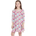 Pink And White Donuts On Blue Kids  Quarter Sleeve Skater Dress View1