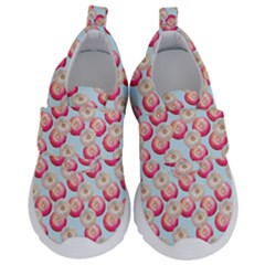 Pink And White Donuts On Blue Kids  Velcro No Lace Shoes by SychEva