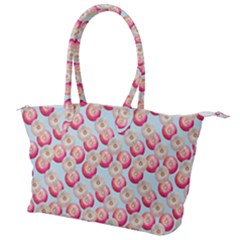 Pink And White Donuts On Blue Canvas Shoulder Bag by SychEva