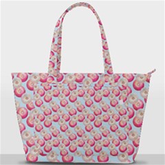 Pink And White Donuts On Blue Back Pocket Shoulder Bag  by SychEva