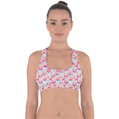 Pink And White Donuts On Blue Cross Back Hipster Bikini Top  by SychEva