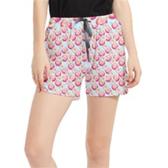 Pink And White Donuts On Blue Runner Shorts