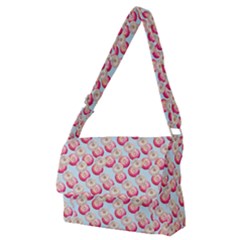 Pink And White Donuts On Blue Full Print Messenger Bag (m) by SychEva