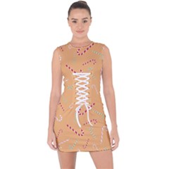 Sweet Christmas Candy Lace Up Front Bodycon Dress by SychEva