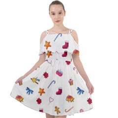 Christmas Elements Cut Out Shoulders Chiffon Dress by SychEva