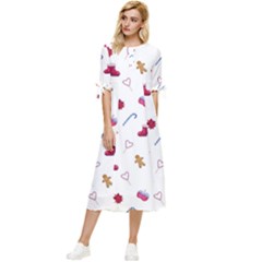 Christmas Elements Bow Sleeve Chiffon Midi Dress by SychEva