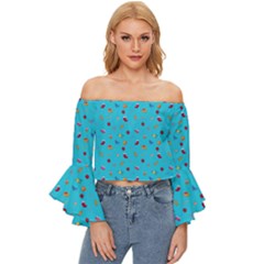 Christmas Elements For The Holiday Off Shoulder Flutter Bell Sleeve Top