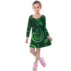 Folk Flowers Print Floral Pattern Ethnic Art Kids  Long Sleeve Velvet Dress by Eskimos