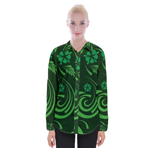 Folk Flowers Print Floral Pattern Ethnic Art Womens Long Sleeve Shirt by Eskimos