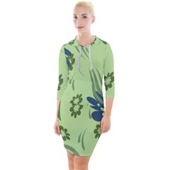 Folk Flowers Print Floral Pattern Ethnic Art Quarter Sleeve Hood Bodycon Dress by Eskimos