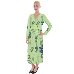 Folk Flowers Print Floral Pattern Ethnic Art Velvet Maxi Wrap Dress by Eskimos