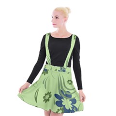 Folk Flowers Print Floral Pattern Ethnic Art Suspender Skater Skirt by Eskimos