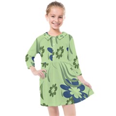 Folk Flowers Print Floral Pattern Ethnic Art Kids  Quarter Sleeve Shirt Dress by Eskimos