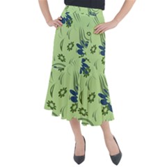 Folk Flowers Print Floral Pattern Ethnic Art Midi Mermaid Skirt by Eskimos