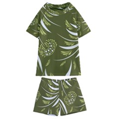 Folk Flowers Print Floral Pattern Ethnic Art Kids  Swim Tee And Shorts Set