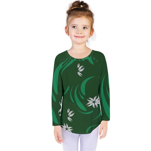 Folk Flowers Print Floral Pattern Ethnic Art Kids  Long Sleeve Tee by Eskimos