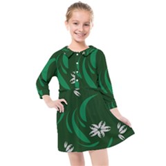 Folk Flowers Print Floral Pattern Ethnic Art Kids  Quarter Sleeve Shirt Dress by Eskimos