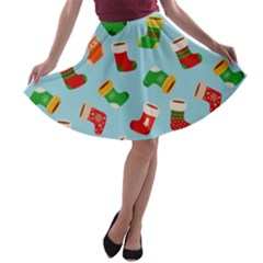 Christmas Socks A-line Skater Skirt by SychEva