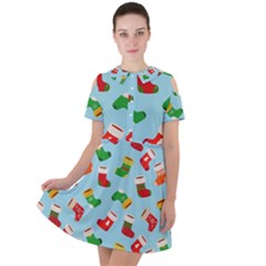 Christmas Socks Short Sleeve Shoulder Cut Out Dress  by SychEva