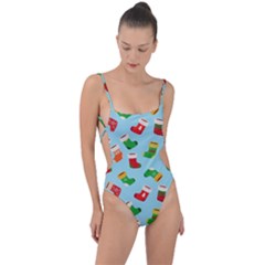 Christmas Socks Tie Strap One Piece Swimsuit by SychEva