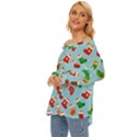 Christmas Socks Off Shoulder Chiffon Pocket Shirt View2