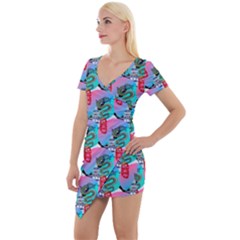 Retro Snake Short Sleeve Asymmetric Mini Dress by Sparkle