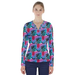 Retro Snake V-neck Long Sleeve Top by Sparkle