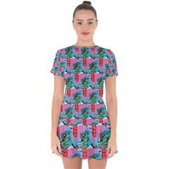 Retro Snake Drop Hem Mini Chiffon Dress by Sparkle