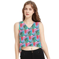 Retro Snake V-neck Cropped Tank Top by Sparkle