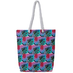 Retro Snake Full Print Rope Handle Tote (small) by Sparkle