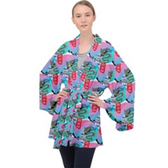 Retro Snake Long Sleeve Velvet Kimono  by Sparkle