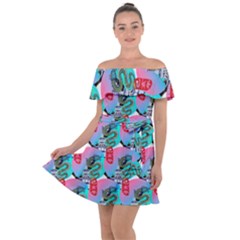 Retro Snake Off Shoulder Velour Dress by Sparkle