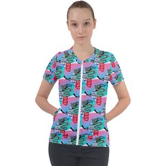 Retro Snake Short Sleeve Zip Up Jacket by Sparkle