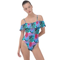 Retro Snake Frill Detail One Piece Swimsuit by Sparkle