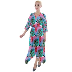 Retro Snake Quarter Sleeve Wrap Front Maxi Dress by Sparkle