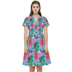 Retro Snake Short Sleeve Waist Detail Dress by Sparkle