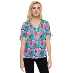 Retro Snake Bow Sleeve Button Up Top by Sparkle