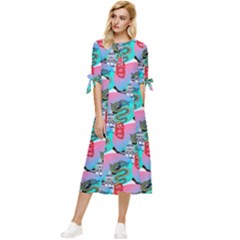 Retro Snake Bow Sleeve Chiffon Midi Dress by Sparkle